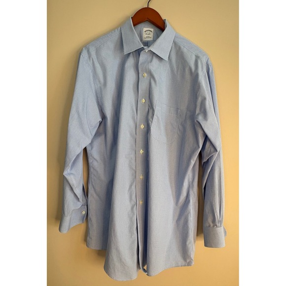 Brooks Brothers Mens Slim Fit Light Blue Gingham Dress Shirt 17 33 Supima Cotton - Picture 2 of 6